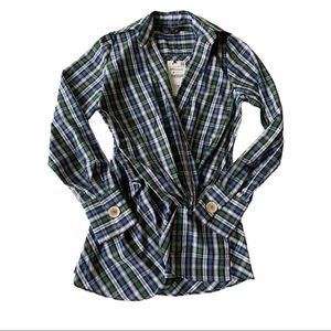 Zara Draped Front Plaid Long Sleeve Shirt Size XS